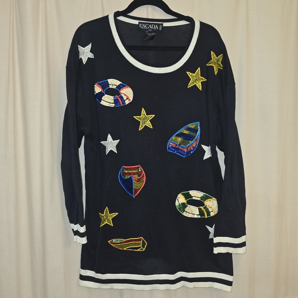 Escada Nautical Beaded Sweater Tunic